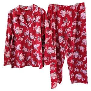 NWT Charter Club Red and Pink Floral Cozy Fleece Pajama Set - Size 1X